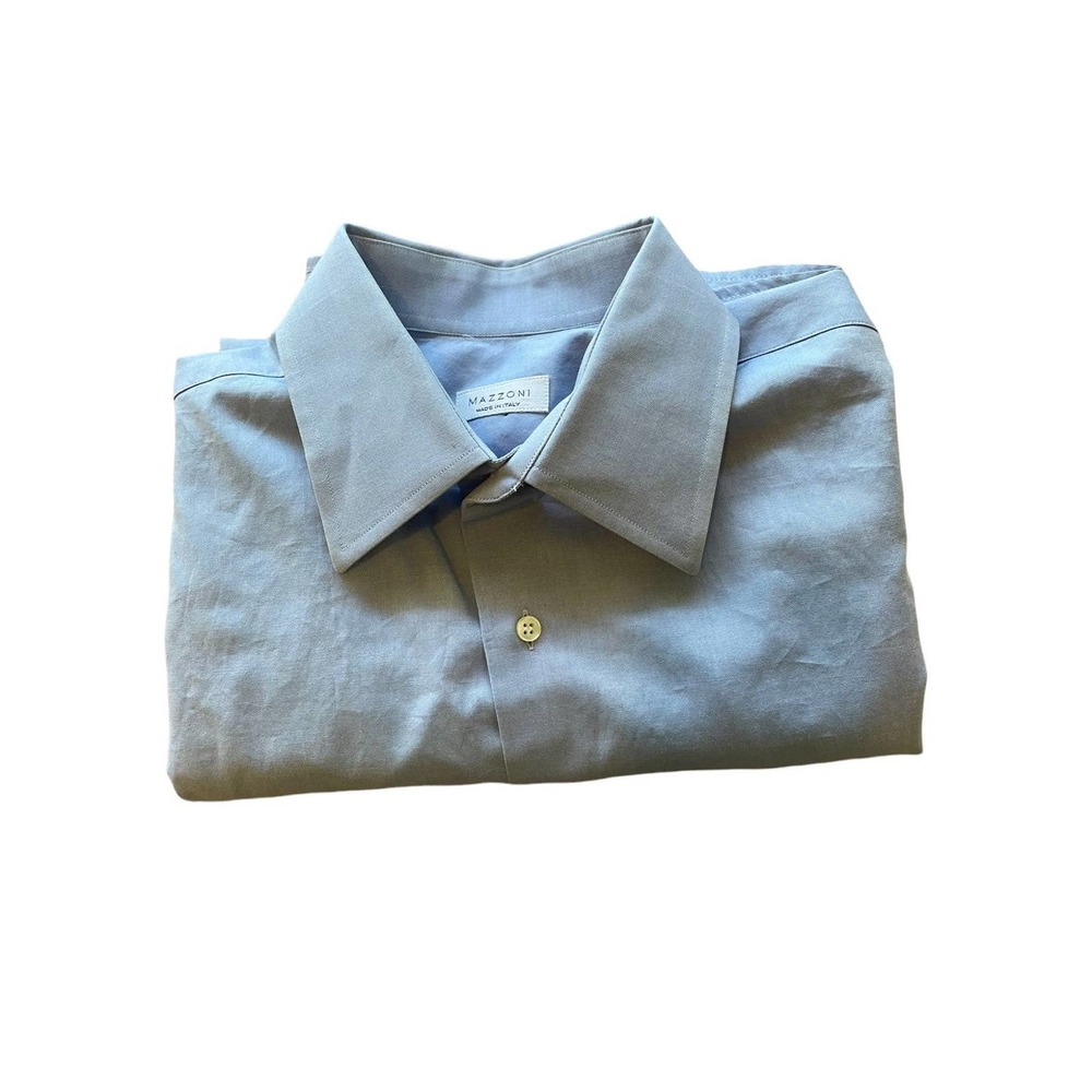 Mazzoni Light Blue Dress Shirt 16 34/45 Made in Italy 100% Cotton - Picture 3 of 10